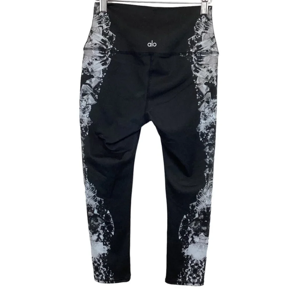 Alo Women's High-Waist Black &‎ White Crystal Print Leggings Size XS Xsmall